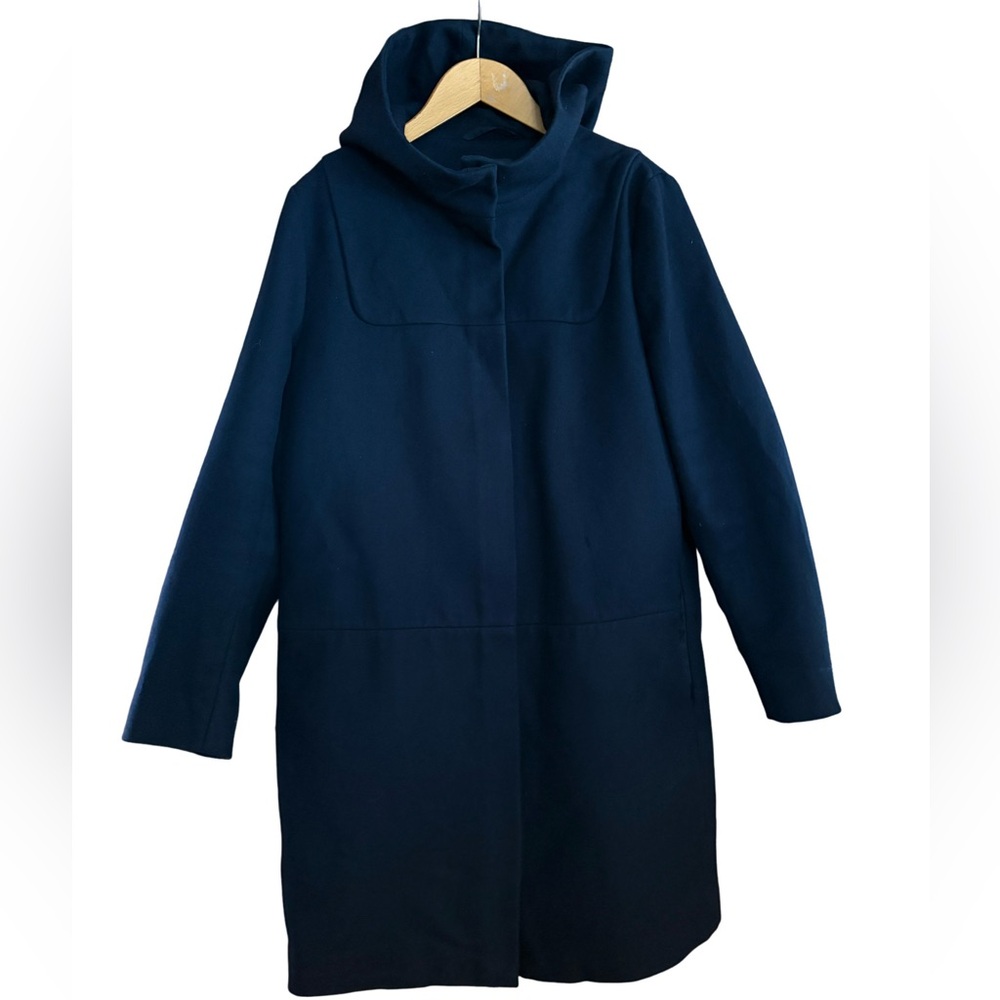 COS Darkest Navy Blue Hooded Wool Duffle Coat Size 12